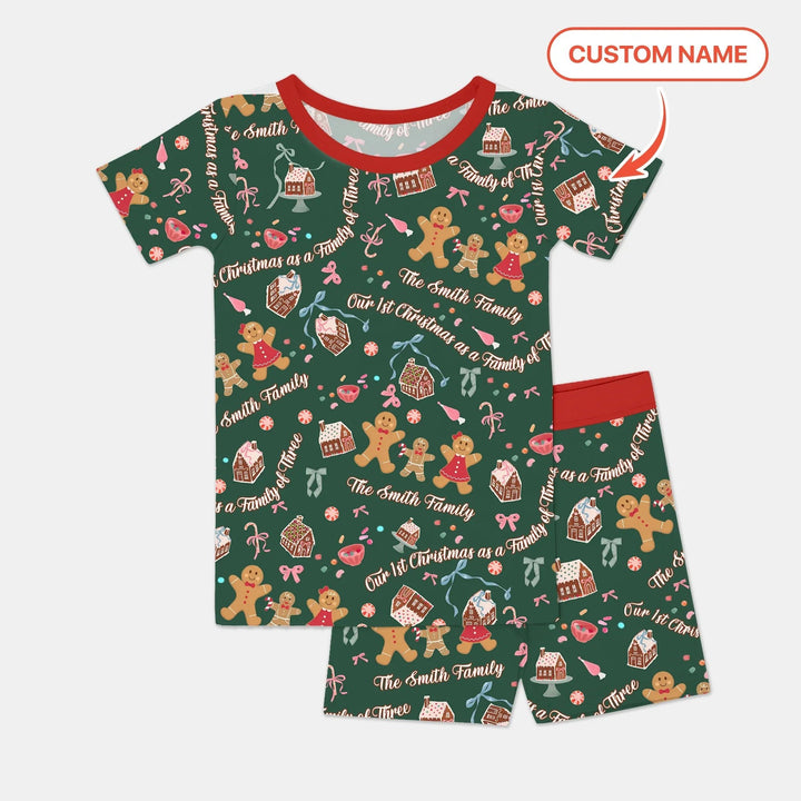 Custom Name Family Gingerbread Two Piece Short Sleeve Shorts Pajama Set , Custom Name Family Gingerbread Two Piece Short Sleeve Shorts Pajama Set - 12-18M