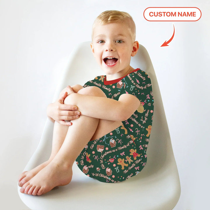 Custom Name Family Gingerbread Two Piece Short Sleeve Shorts Pajama Set , Custom Name Family Gingerbread Two Piece Short Sleeve Shorts Pajama Set - 12-18M