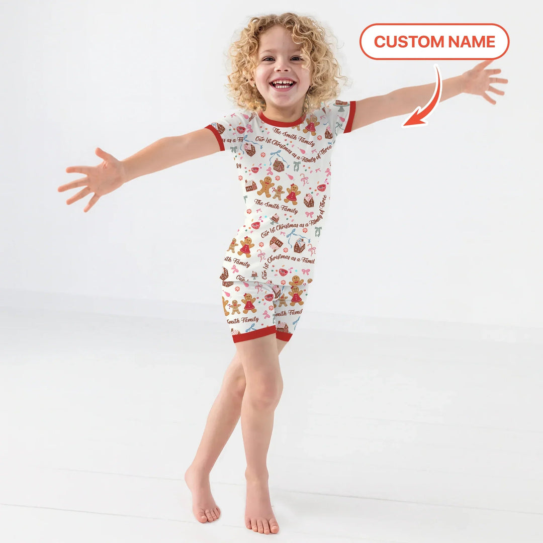 Custom Name Family Gingerbread Two Piece Short Sleeve Shorts Pajama Set , Custom Name Family Gingerbread Two Piece Short Sleeve Shorts Pajama Set - 12-18M