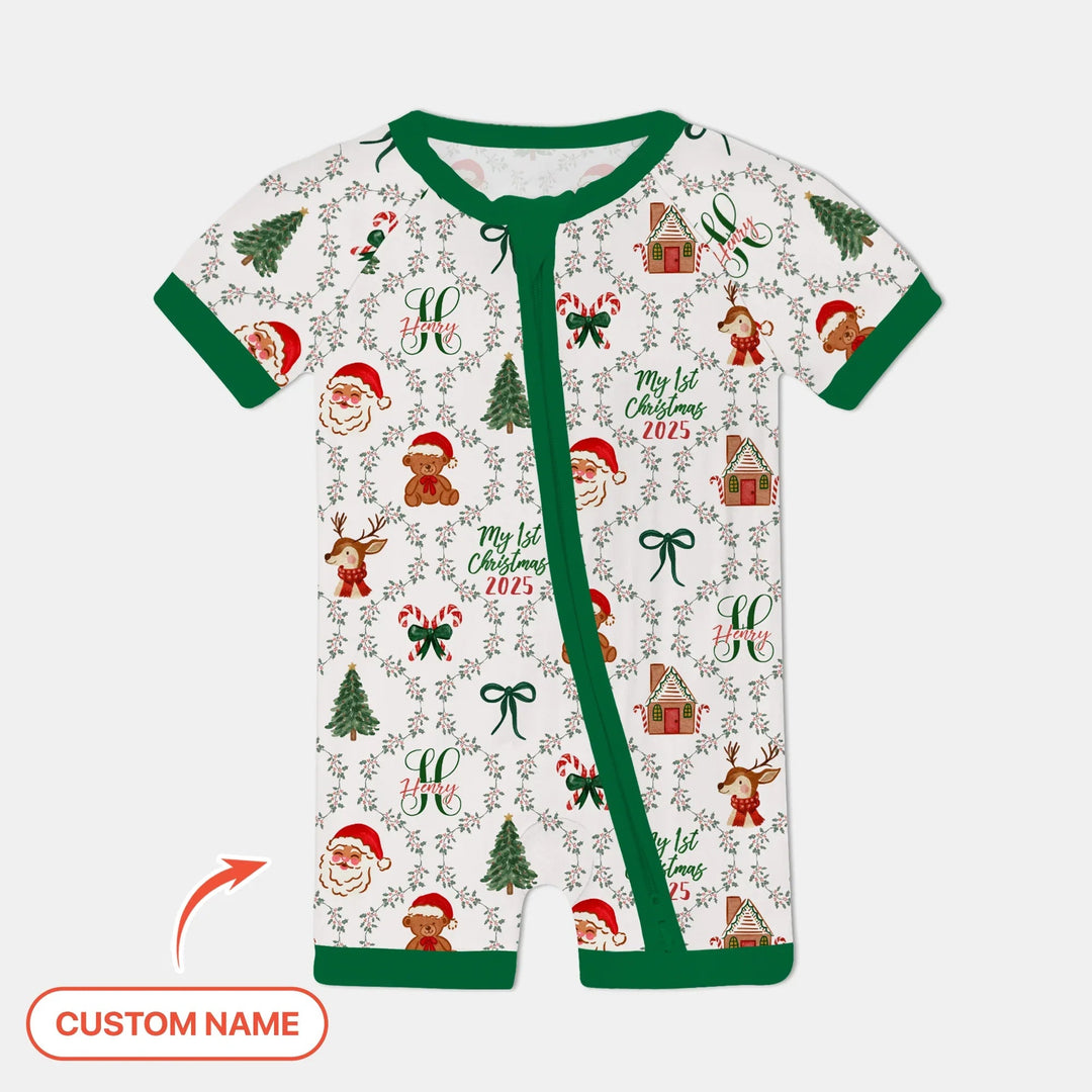 Custom name "Fancy Monogram Green Christmas 2025" Shorty Zippy , Custom name "Fancy Monogram Green Christmas 2025" Shorty Zippy - 0-3M