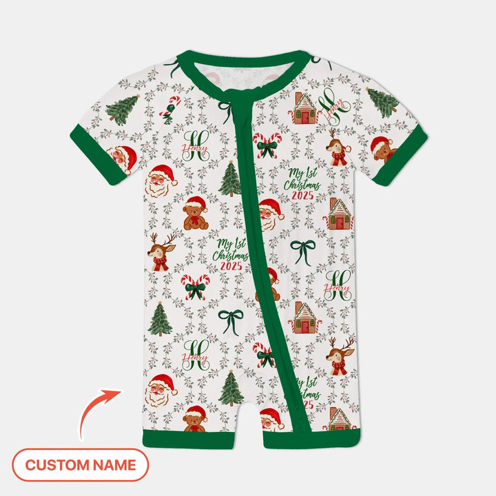 Custom name "Fancy Monogram Green Christmas 2025" Shorty Zippy , Custom name "Fancy Monogram Green Christmas 2025" Shorty Zippy - 0-3M