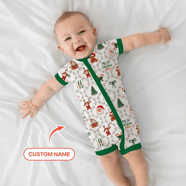 Custom name "Fancy Monogram Green Christmas 2025" Shorty Zippy , Custom name "Fancy Monogram Green Christmas 2025" Shorty Zippy - 0-3M