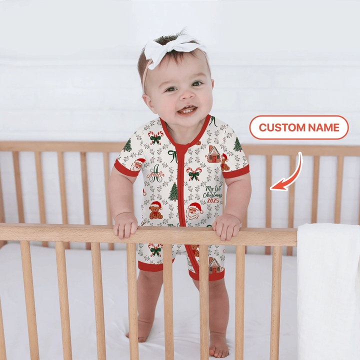Custom name "Fancy Monogram Red Christmas 2025" Shorty Zippy , Custom name "Fancy Monogram Red Christmas 2025" Shorty Zippy - 0-3M