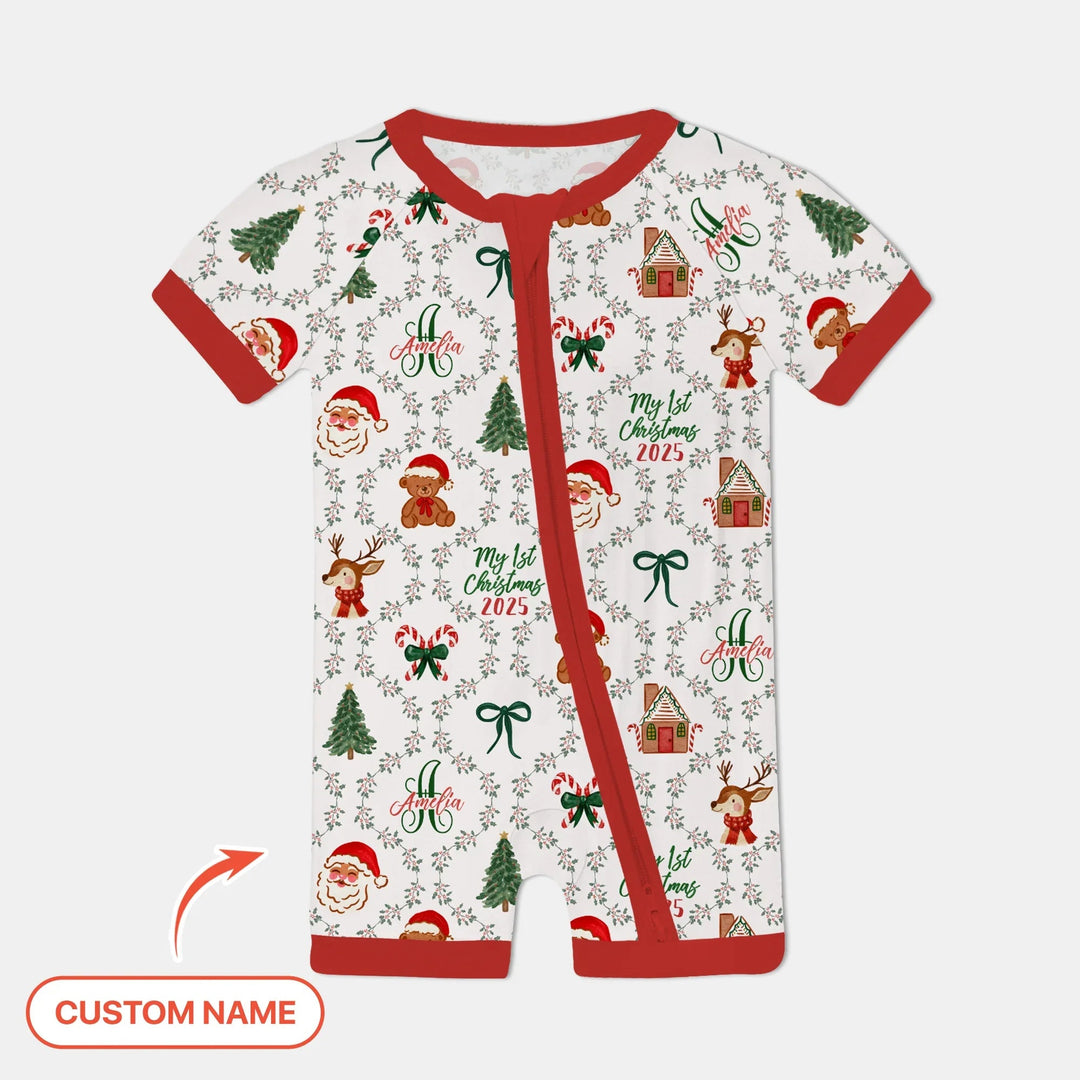 Custom name "Fancy Monogram Red Christmas 2025" Shorty Zippy , Custom name "Fancy Monogram Red Christmas 2025" Shorty Zippy - 0-3M