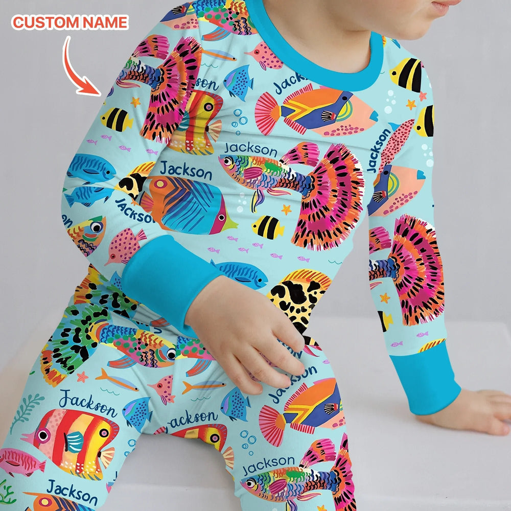 Custom Name Fish Dream Two Piece Long Sleeve Pajama Set - Zumbamboo
