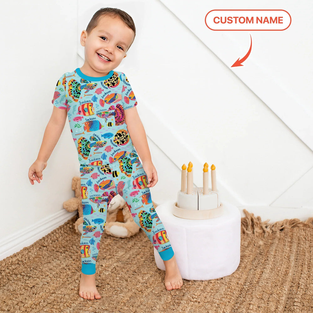 Custom Name Fish Dream Two Piece Short Sleeve Pajama Set - Zumbamboo