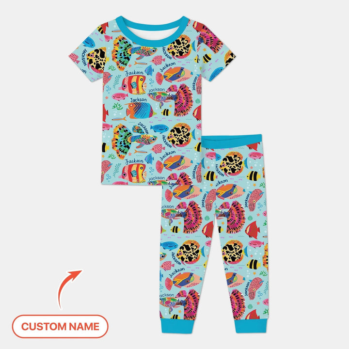 Custom Name Fish Dream Two Piece Short Sleeve Pajama Set - Zumbamboo