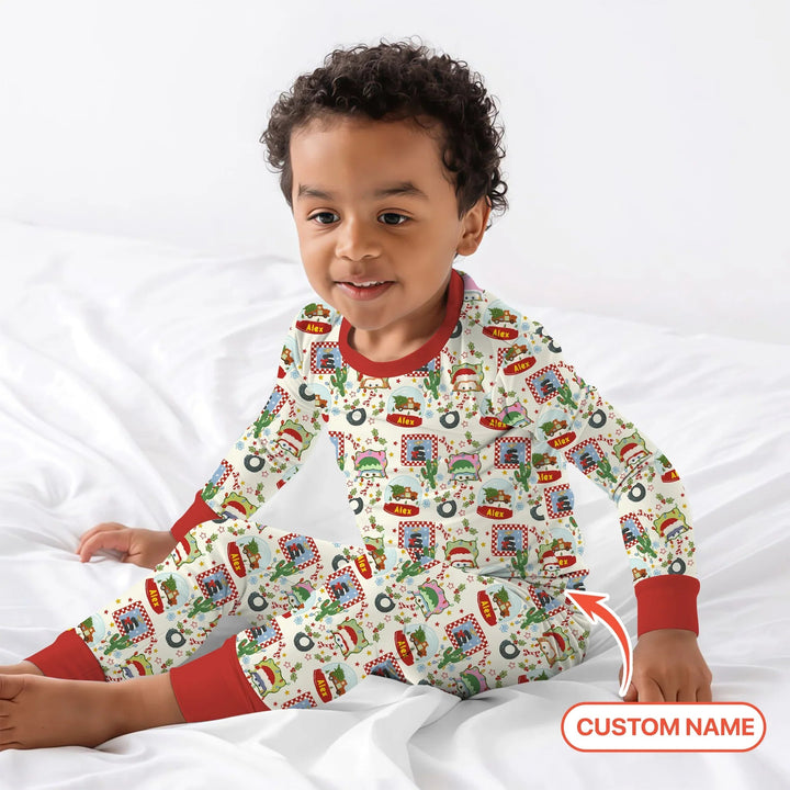 Custom Name Funny Christmas Cars Two Piece Long Sleeve Pajama Set - Zumbamboo