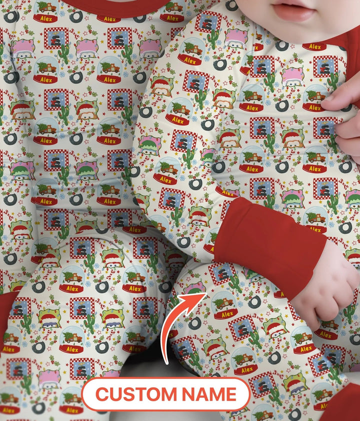 Custom Name Funny Christmas Cars Two Piece Long Sleeve Pajama Set - Zumbamboo