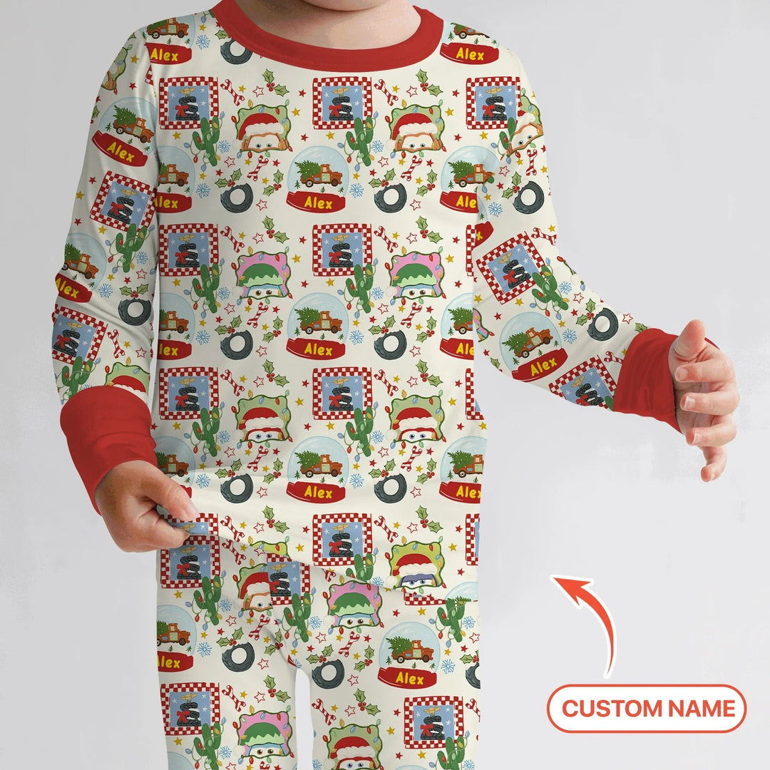 Custom Name Funny Christmas Cars Two Piece Long Sleeve Pajama Set - Zumbamboo