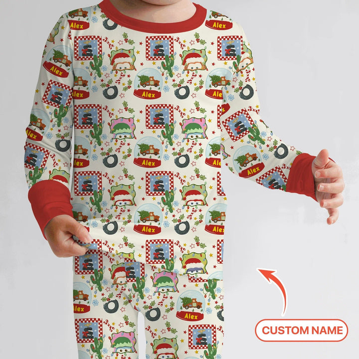 Custom Name Funny Christmas Cars Two Piece Long Sleeve Pajama Set - Zumbamboo