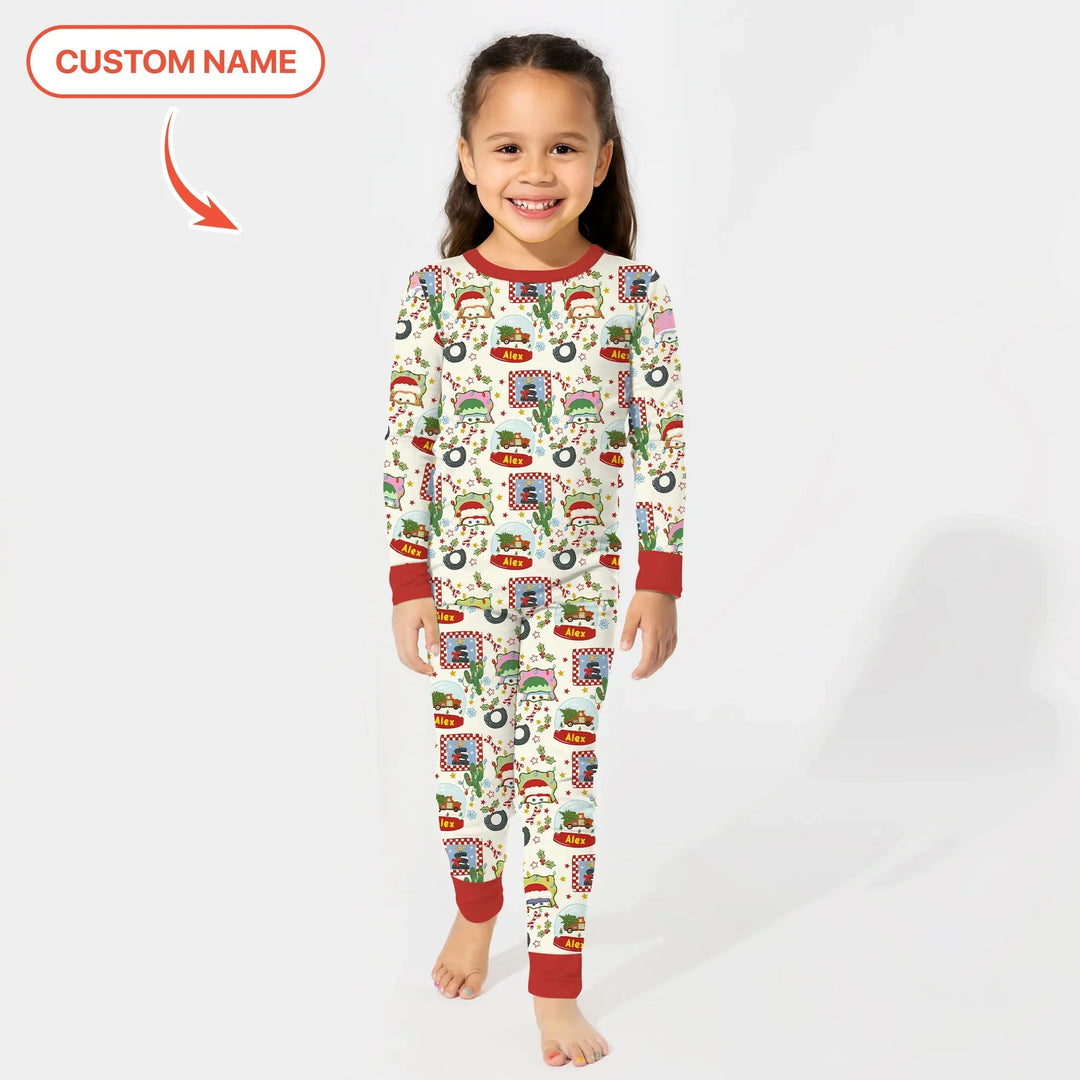 Custom Name Funny Christmas Cars Two Piece Long Sleeve Pajama Set - Zumbamboo