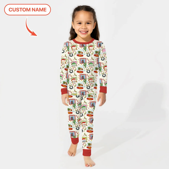 Custom Name Funny Christmas Cars Two Piece Long Sleeve Pajama Set - Zumbamboo