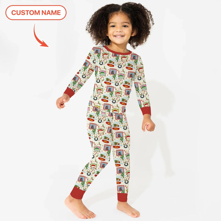 Custom Name Funny Christmas Cars Two Piece Long Sleeve Pajama Set - Zumbamboo