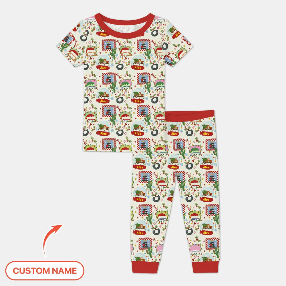 Custom Name Funny Christmas Cars Two Piece Short Sleeve Pajama Set - Zumbamboo