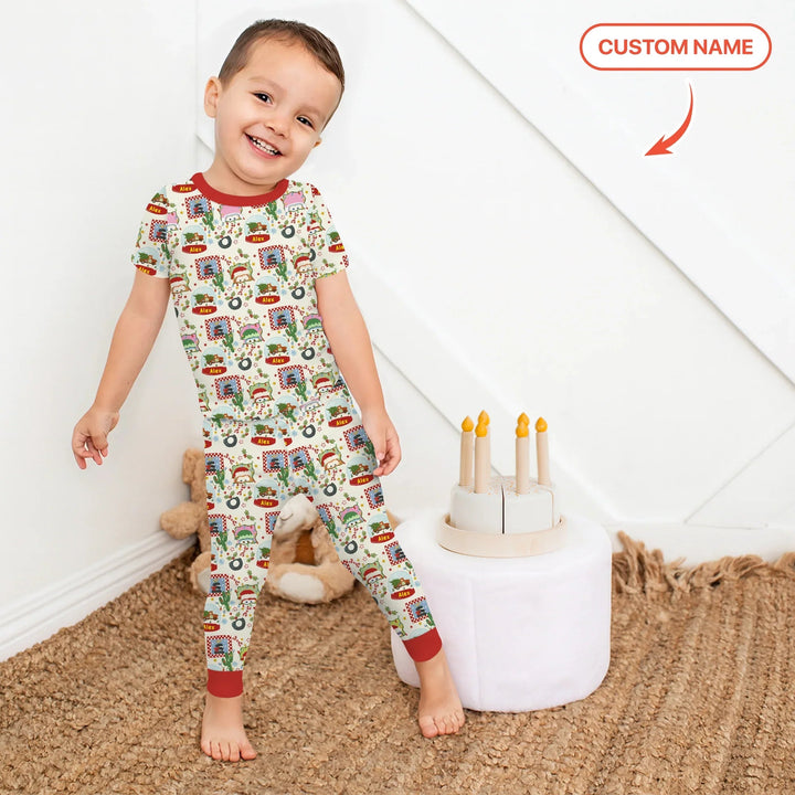 Custom Name Funny Christmas Cars Two Piece Short Sleeve Pajama Set - Zumbamboo