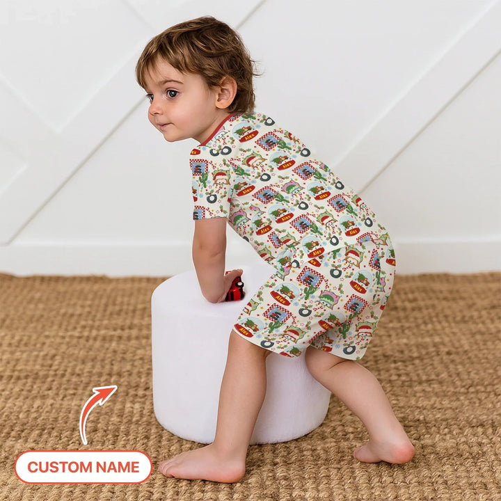 Custom Name Funny Christmas Cars Two Piece Short Sleeve Shorts Pajama Set - Zumbamboo