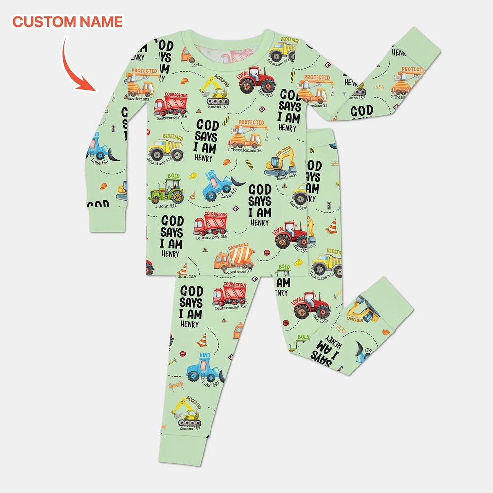 Custom Name God Says I Am Boy Two Piece Long Sleeve Pajama Set , Custom Name God Says I Am Boy Two Piece Long Sleeve Pajama Set - 3T