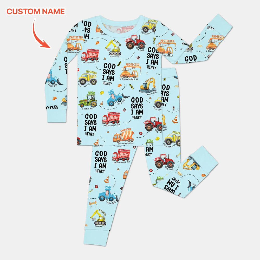 Custom Name God Says I Am Boy Two Piece Long Sleeve Pajama Set , Custom Name God Says I Am Boy Two Piece Long Sleeve Pajama Set - 12-18M