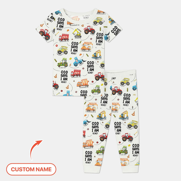 Custom Name God Says I Am Boy Two Piece Short Sleeve Pajama Set - Zumbamboo