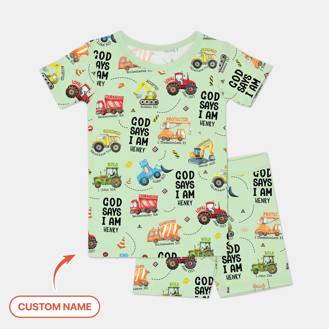 Custom Name God Says I Am Boy Two Piece Short Sleeve Shorts Pajama Set - Zumbamboo