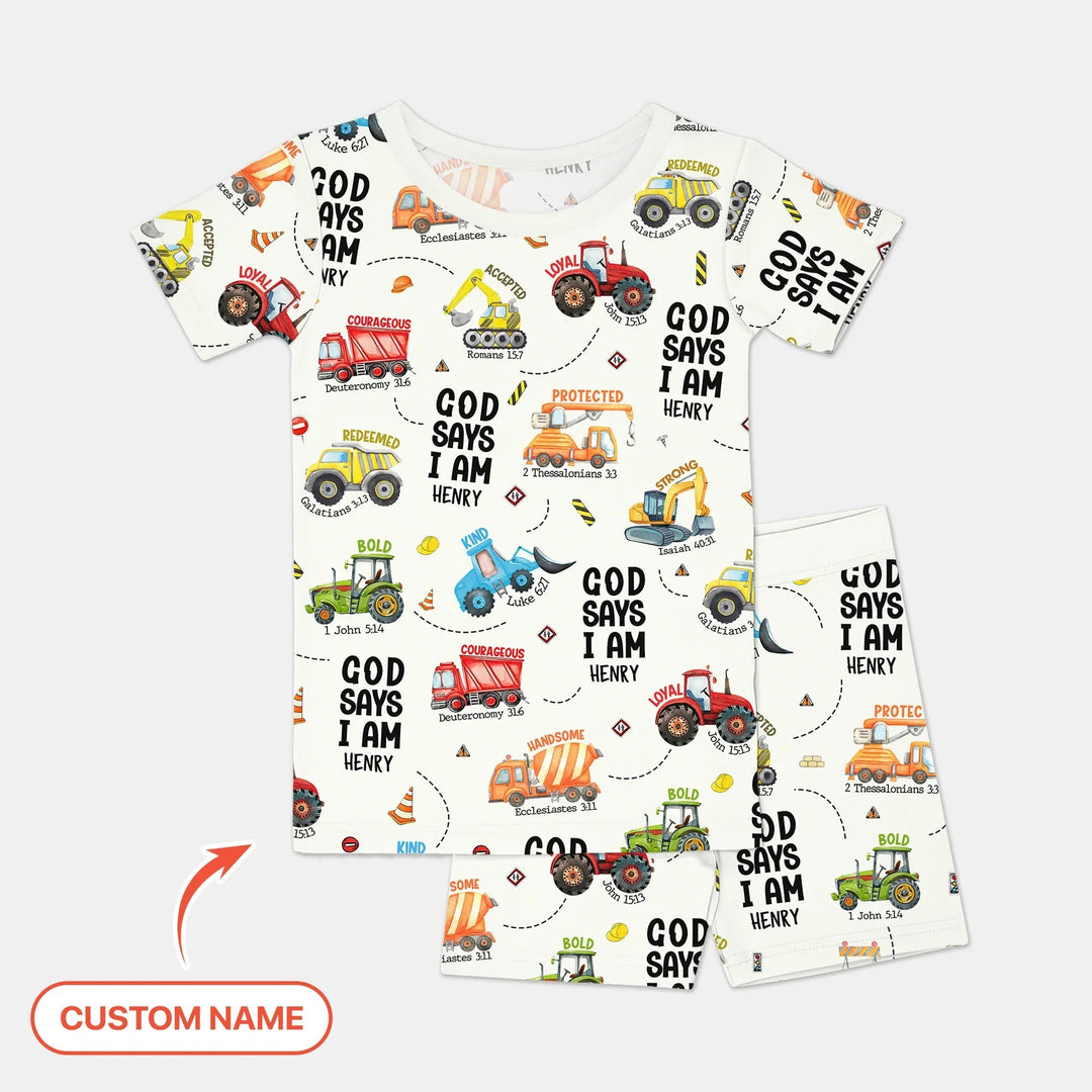Custom Name God Says I Am Boy Two Piece Short Sleeve Shorts Pajama Set - Zumbamboo