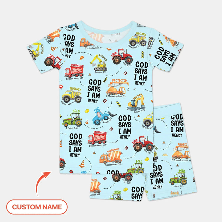 Custom Name God Says I Am Boy Two Piece Short Sleeve Shorts Pajama Set - Zumbamboo