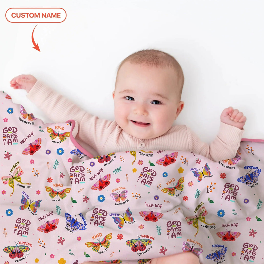 Custom Name God says I am Butterfly Toddler Blanket - Zumbamboo