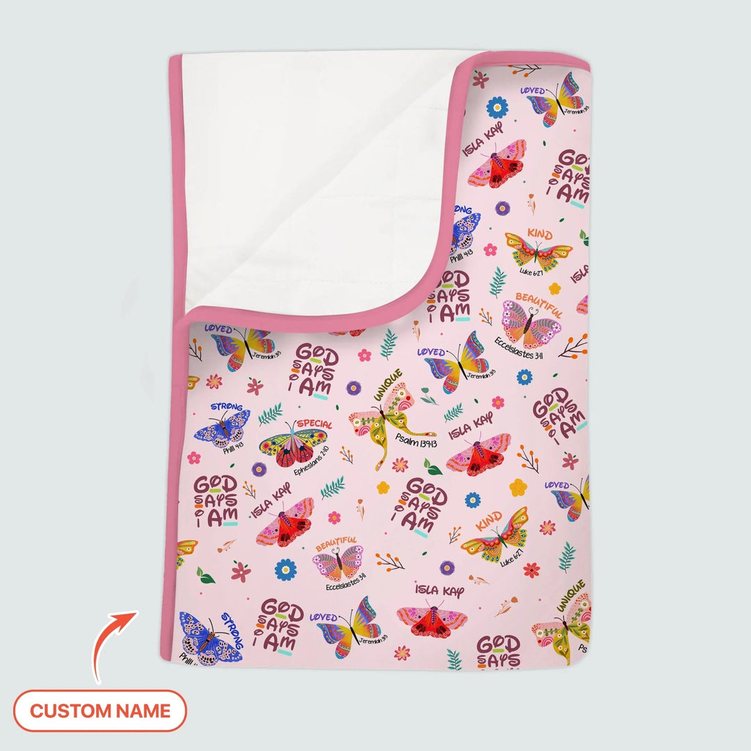 Custom Name God says I am Butterfly Toddler Blanket - Zumbamboo