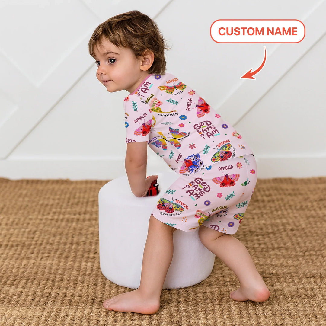 Custom Name God says I am Butterfly Two Piece Short Sleeve Shorts Pajama Set - Zumbamboo