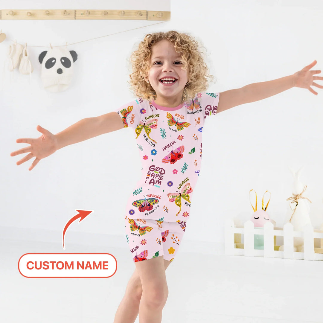 Custom Name God says I am Butterfly Two Piece Short Sleeve Shorts Pajama Set - Zumbamboo