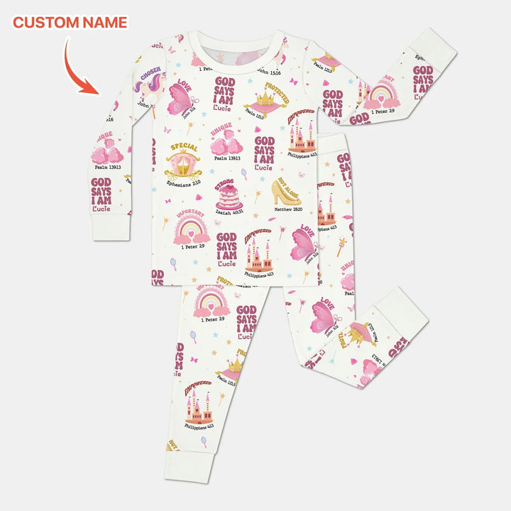 Custom Name God Says I Am Girl Long Sleeve Pajama Set - Zumbamboo