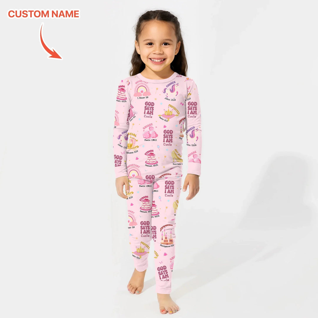 Custom Name God Says I Am Girl Long Sleeve Pajama Set - Zumbamboo