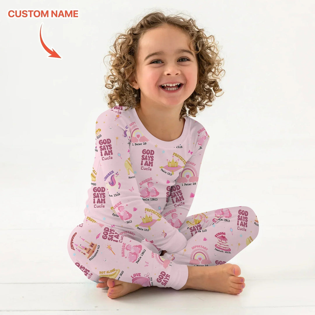Custom Name God Says I Am Girl Long Sleeve Pajama Set - Zumbamboo