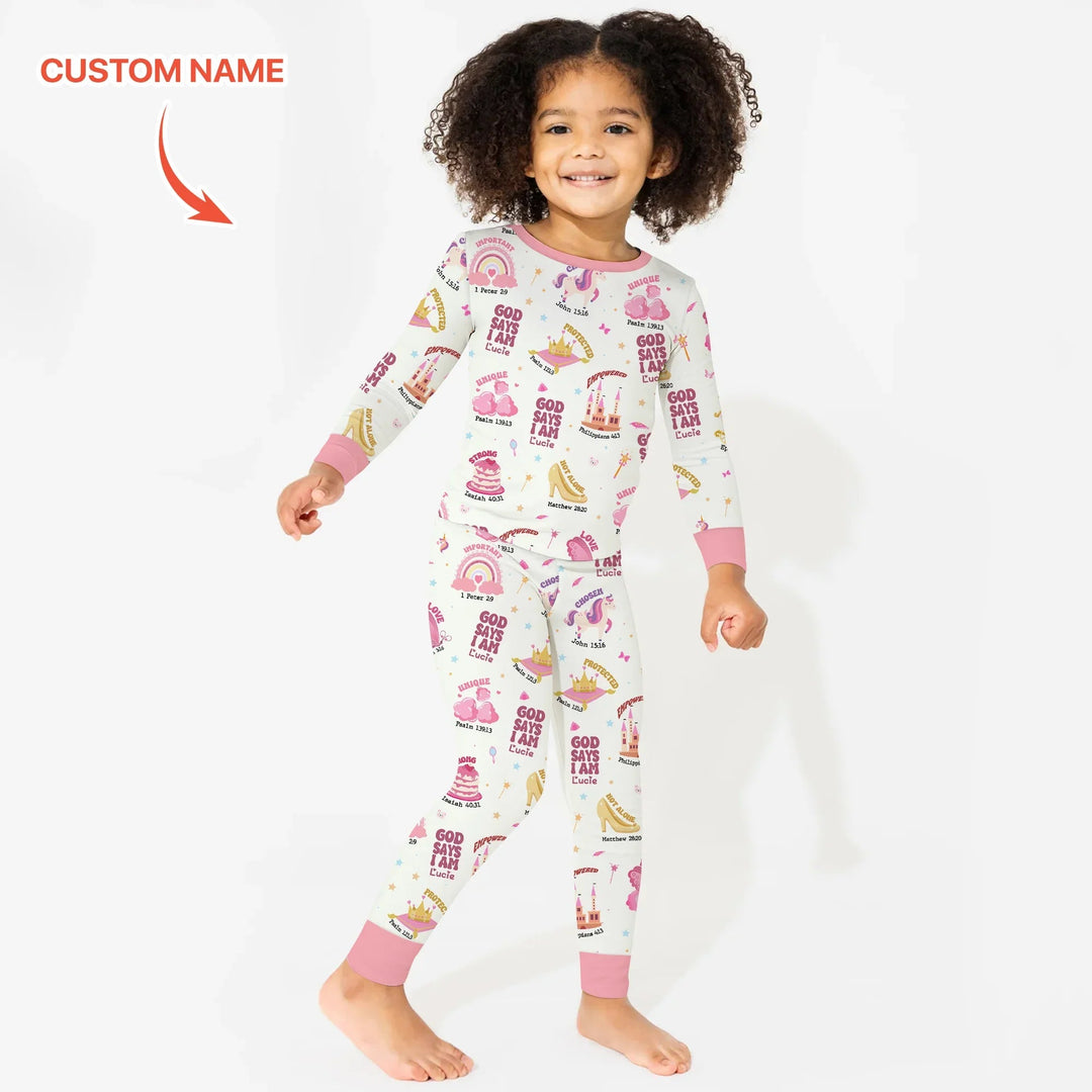 Custom Name God Says I Am Girl Long Sleeve Pajama Set - Zumbamboo