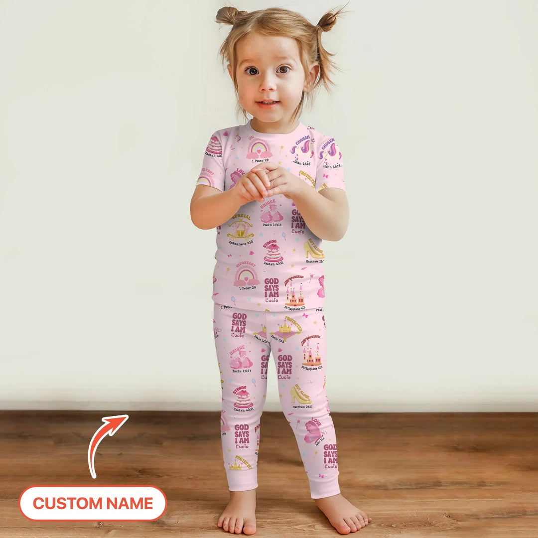 Custom Name God Says I Am Girl Short Sleeve Pajama Set - Zumbamboo