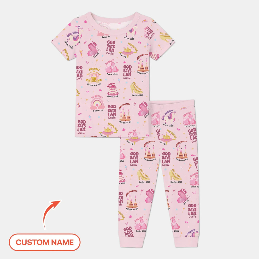 Custom Name God Says I Am Girl Short Sleeve Pajama Set - Zumbamboo