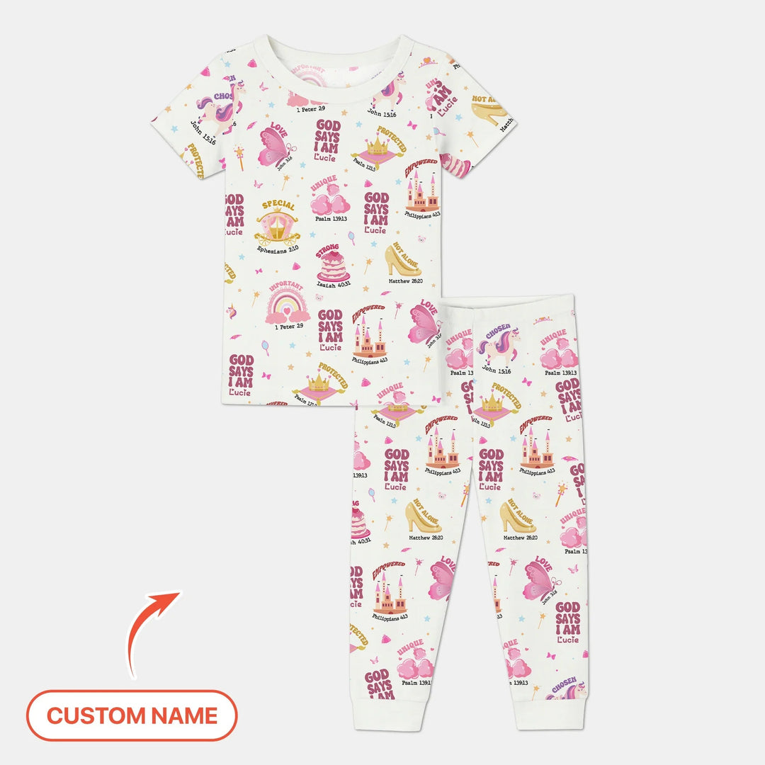 Custom Name God Says I Am Girl Short Sleeve Pajama Set - Zumbamboo