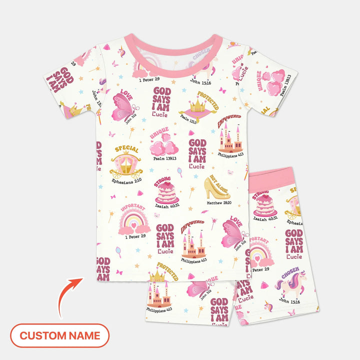 Custom Name God Says I Am Girl Short Sleeve Shorts Pajama Set - Zumbamboo