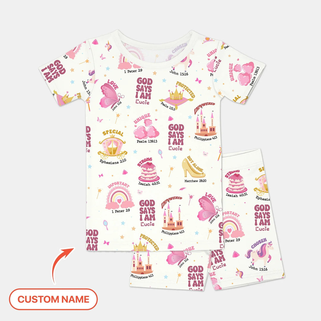 Custom Name God Says I Am Girl Short Sleeve Shorts Pajama Set - Zumbamboo