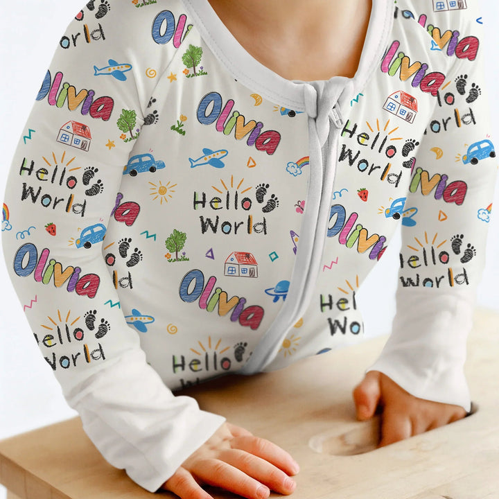 Custom name "Hello World" - Crayon Style Convertible Zippy - Zumbamboo
