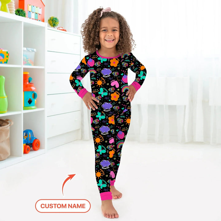 Custom Name Little Melanin Queen Long Sleeve Pajama Set - Zumbamboo