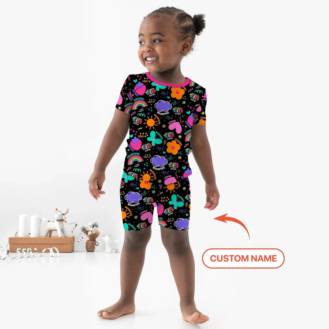 Custom Name Little Melanin Queen Two Piece Short Sleeve Shorts Pajama Set - Zumbamboo