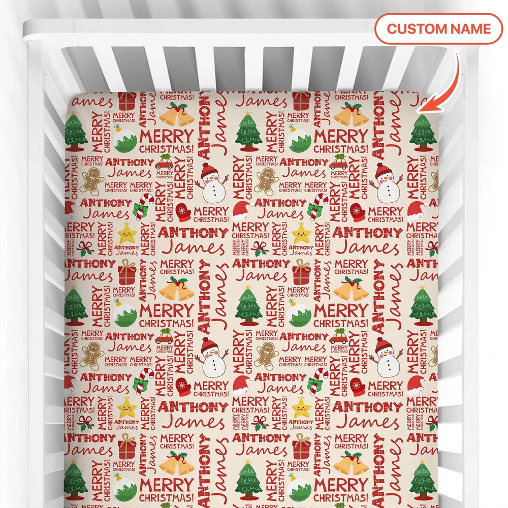 Custom Name Merry Christmas Fitted Crib Sheet - Zumbamboo