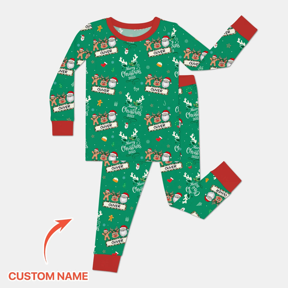 Custom Name "Merry Christmas My Deer" For Boy - Two Piece Long Sleeve Pajama Set - Zumbamboo