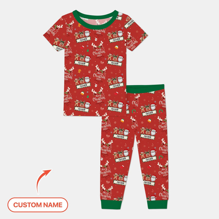 Custom Name "Merry Christmas My Deer" For Boy - Two Piece Short Sleeve Pajama Set - Zumbamboo