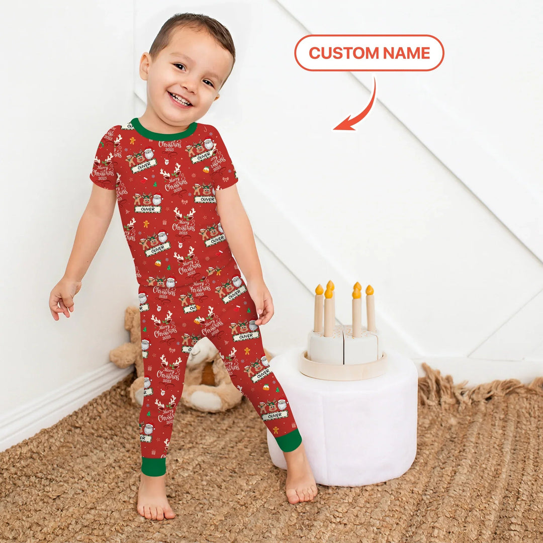 Custom Name "Merry Christmas My Deer" For Boy - Two Piece Short Sleeve Pajama Set - Zumbamboo