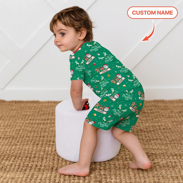 Custom Name "Merry Christmas My Deer" For Boy - Two Piece Short Sleeve Shorts Pajama Set - Zumbamboo
