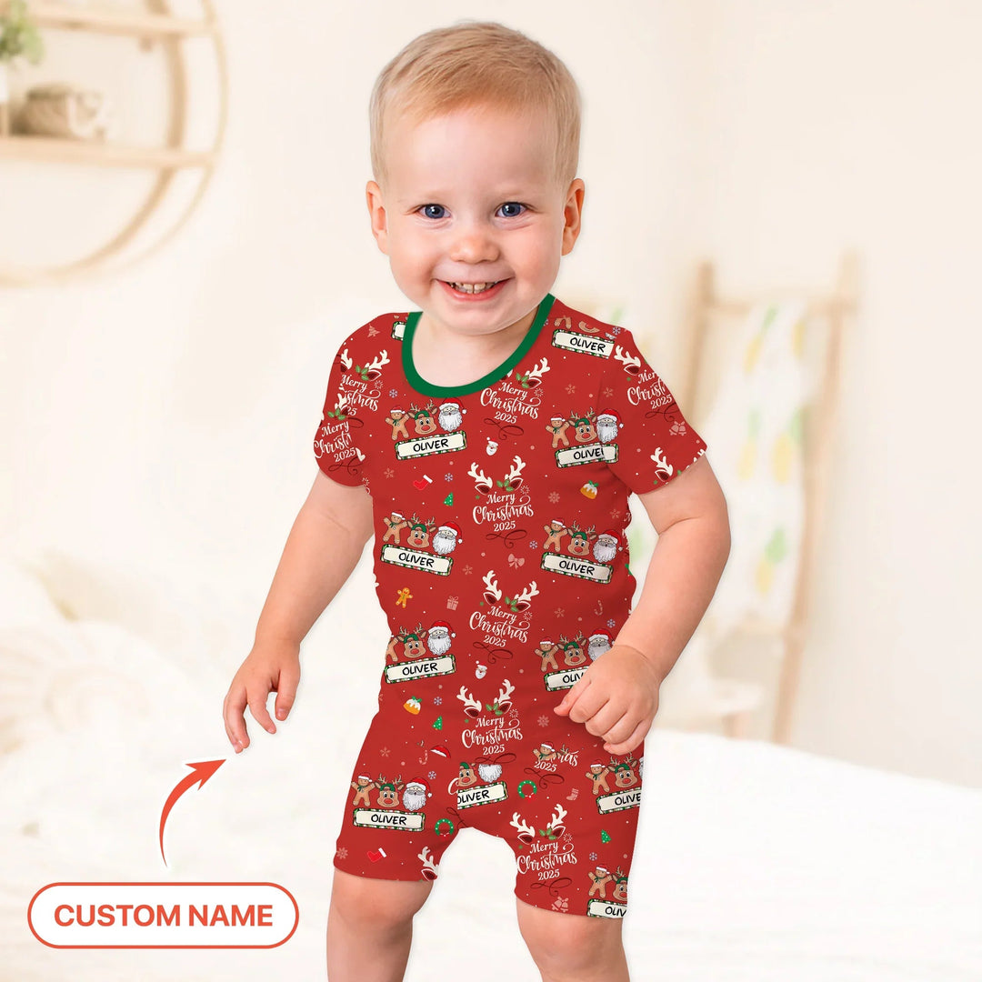 Custom Name "Merry Christmas My Deer" For Boy - Two Piece Short Sleeve Shorts Pajama Set - Zumbamboo