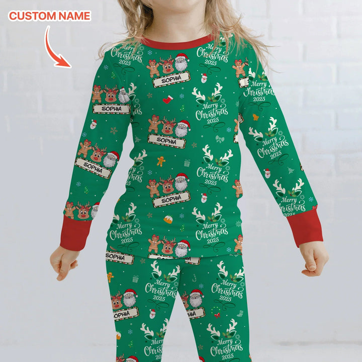 Custom Name "Merry Christmas My Deer" For Girl - Two Piece Long Sleeve Pajama Set - Zumbamboo